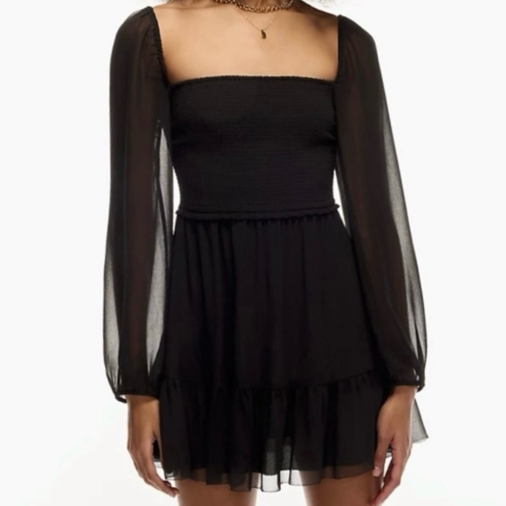 Wilfred (Aritzia) Tempest Smocked Bodice Chiffon Mini Dress Tiered Skirt
